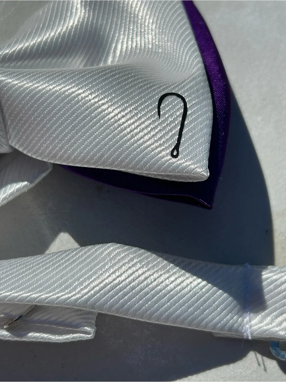 White Satin Bow Tie with Purple Trim - Men's Formal Accessory